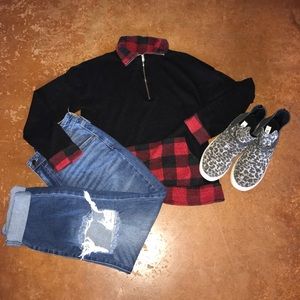 Buffalo plaid 3/4 zip sweater